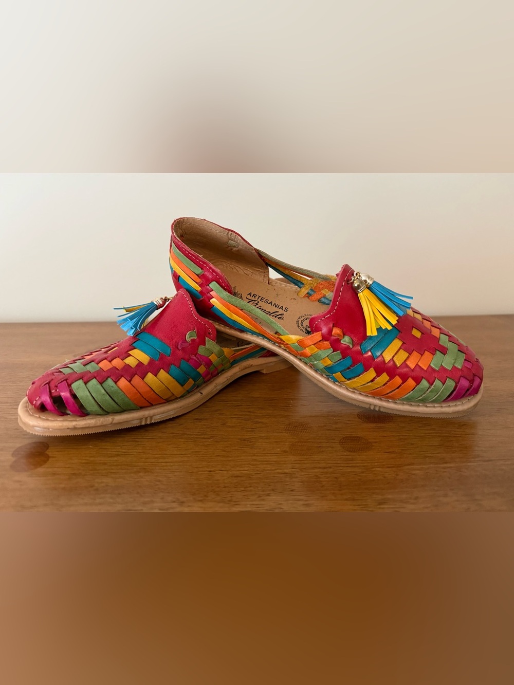NWOT Women's Multicolor Mexican Huarache Tassel Sandals, US Size 6